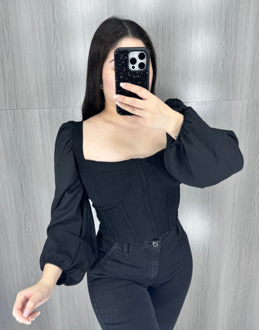 Blusa Corset Mangas Globo