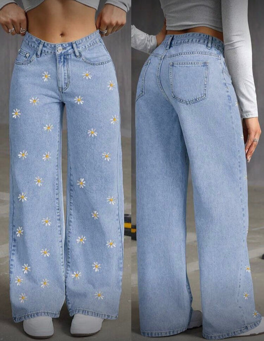 Jean Wide Leg Bordado Margarita