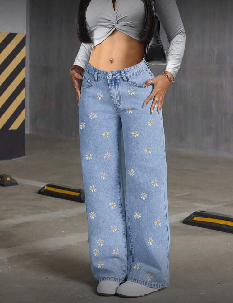 Jean Wide Leg Bordado Margarita